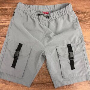 Ring of Fire Boys Gray Cargo Shorts Size 12 Utility Buckle VGUC